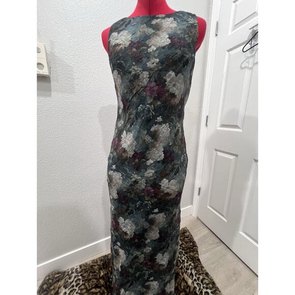 vintage Floral Maxi Dress Sleeveless Sheath Evening Cocktail Party Guest - Picture 5 of 8